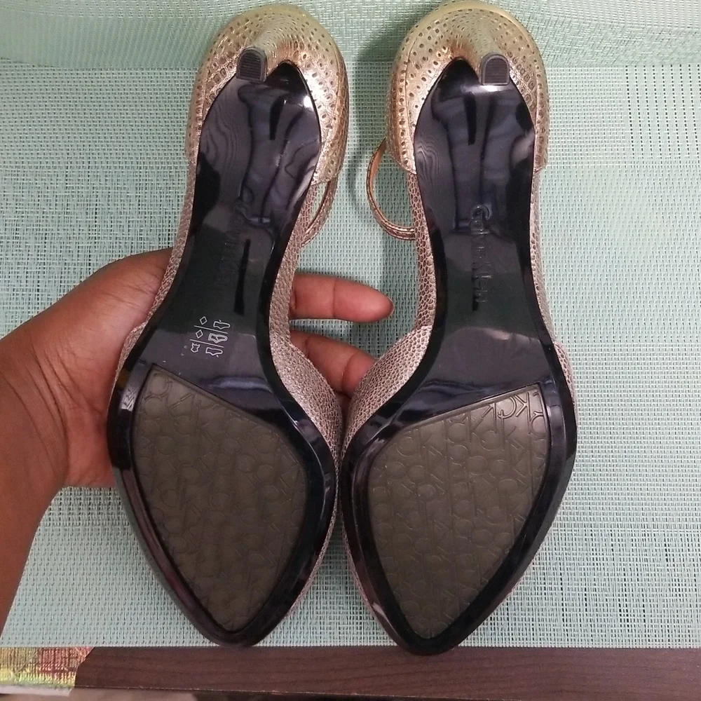 Calvin Klein Gold Peep toe with ankle strap Shoes - Picture 9 of 12